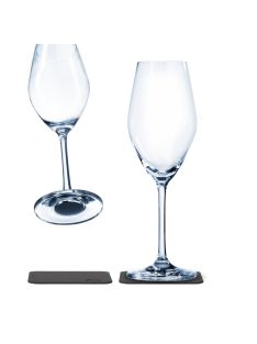   Mágneses pezsgős kristálypohár CHAMPAGNE + alátét – 2 darabos csomag